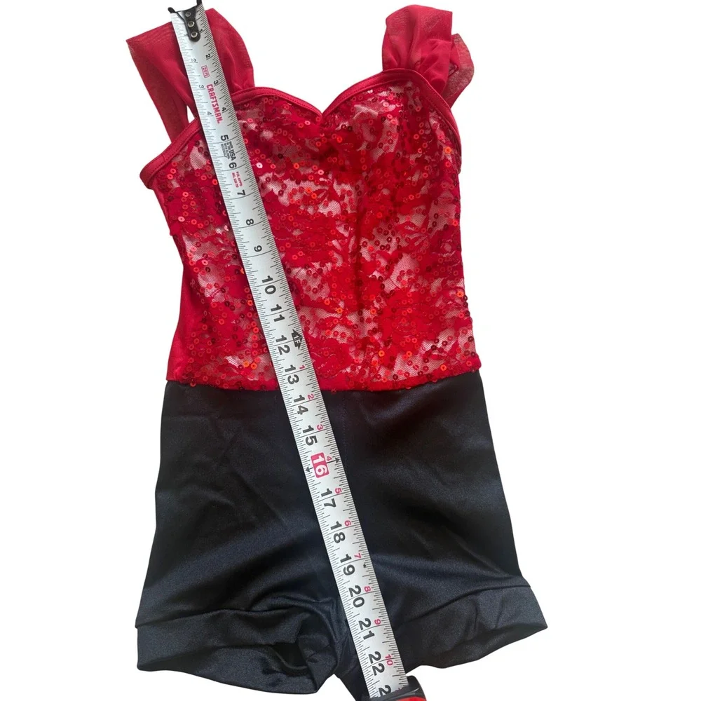Sparkly Red Weissman Dance Costume + Feather & Tulle Skirts + Bow‎ Hair Piece 💃